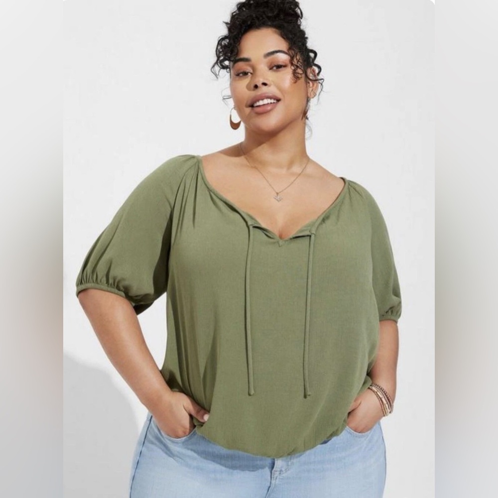 Torrid Washable Crinkle Gauze Blouson Short Sleeve Crop Top Women’s Size 4X